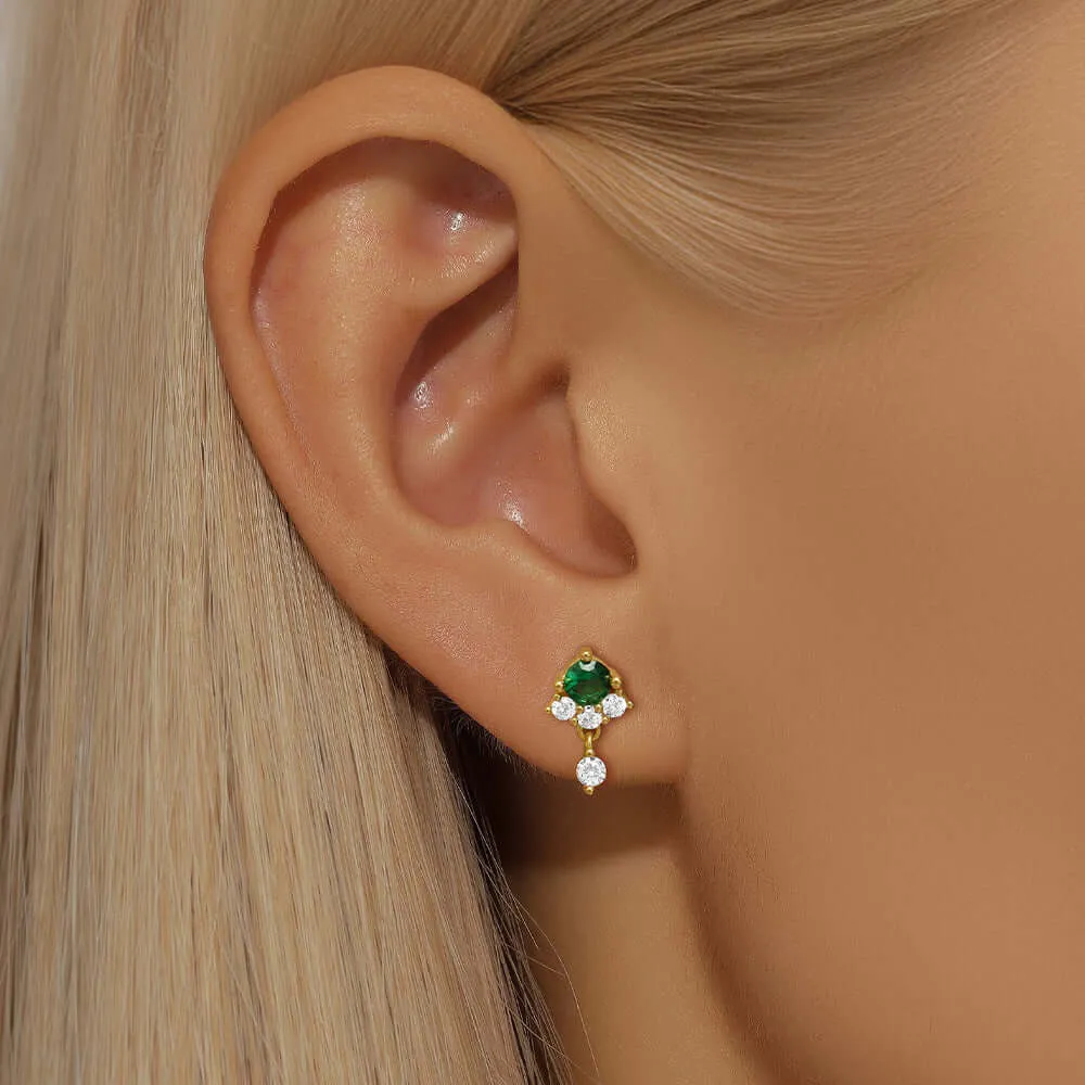 925 Silver Round Green CZ Diamond Flat Back Earrings