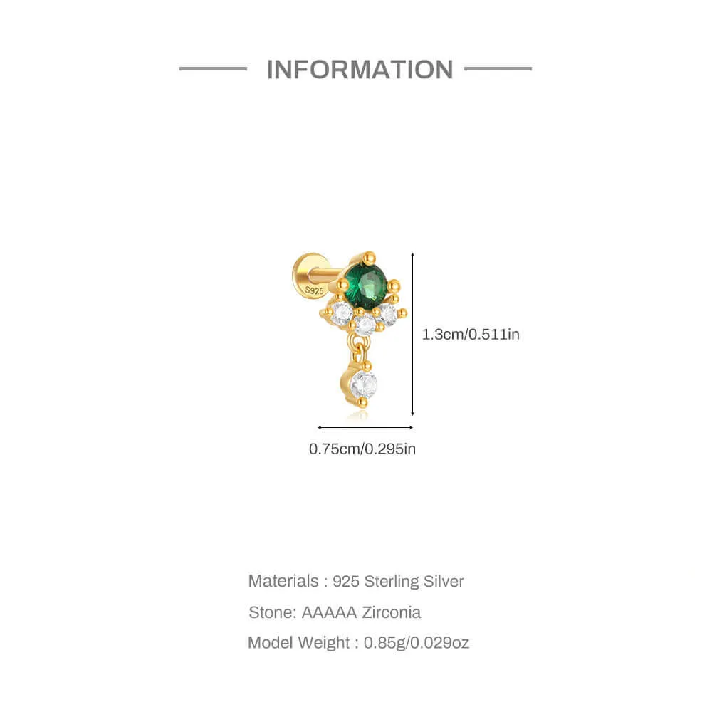 925 Silver Round Green CZ Diamond Flat Back Earrings
