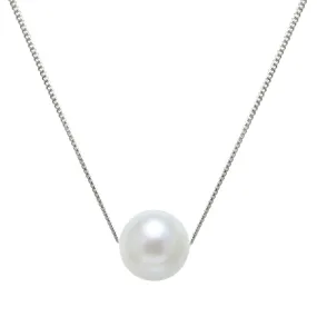 9.5mm White Cultured Pearl Sterling Silver Necklace