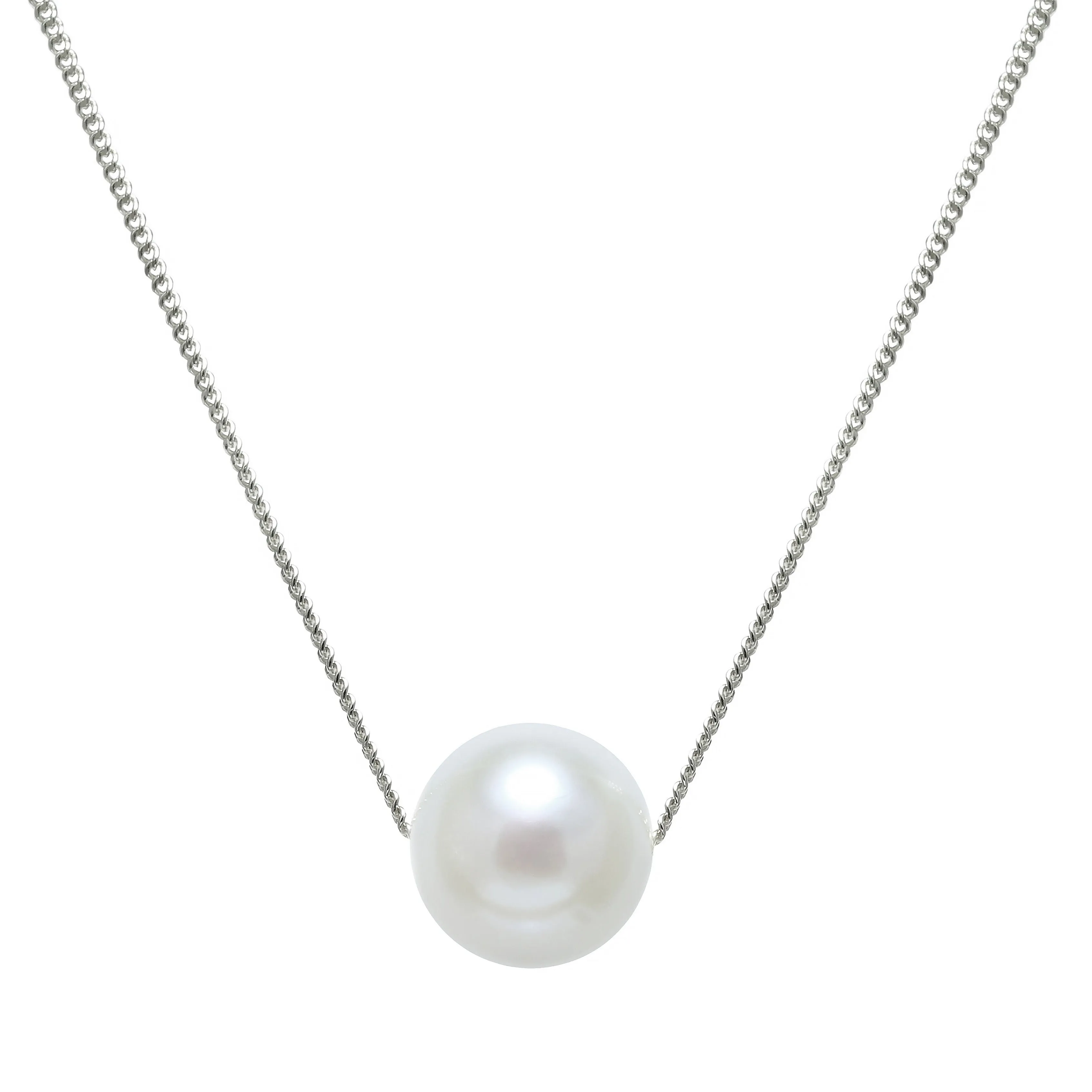 9.5mm White Cultured Pearl Sterling Silver Necklace