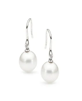9ct Gold 9mm Drop Broome South Sea Diamond Earrings