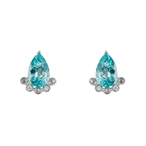 9ct White Gold Blue Apatite And Diamond Teardrop Stud Earrings GE2442T