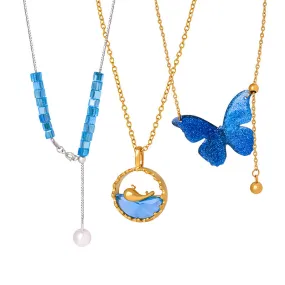 Adjustable Blue Crystal Pearl Drop Y Necklace