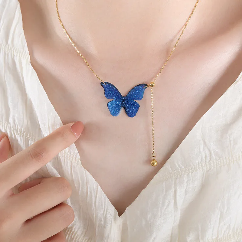 Adjustable Blue Crystal Pearl Drop Y Necklace