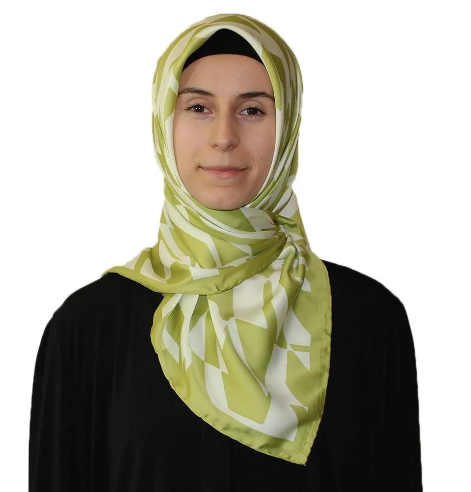 Aker Satin Square Hijab Scarf 6749 951 Bright Green