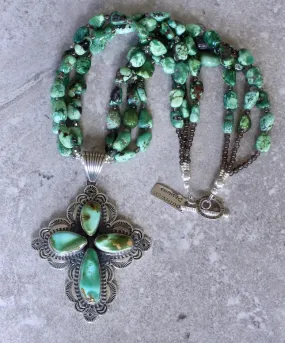 Albert Jake 4-Stone Turquoise & Sterling Silver Pendant with 3 Strands of Turquoise, Smoky Quartz & Czech Glass, and a Sterling Silver Toggle Clasp