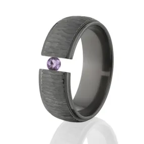 Amethyst, 8mm Black Zirconium, Tree Bark