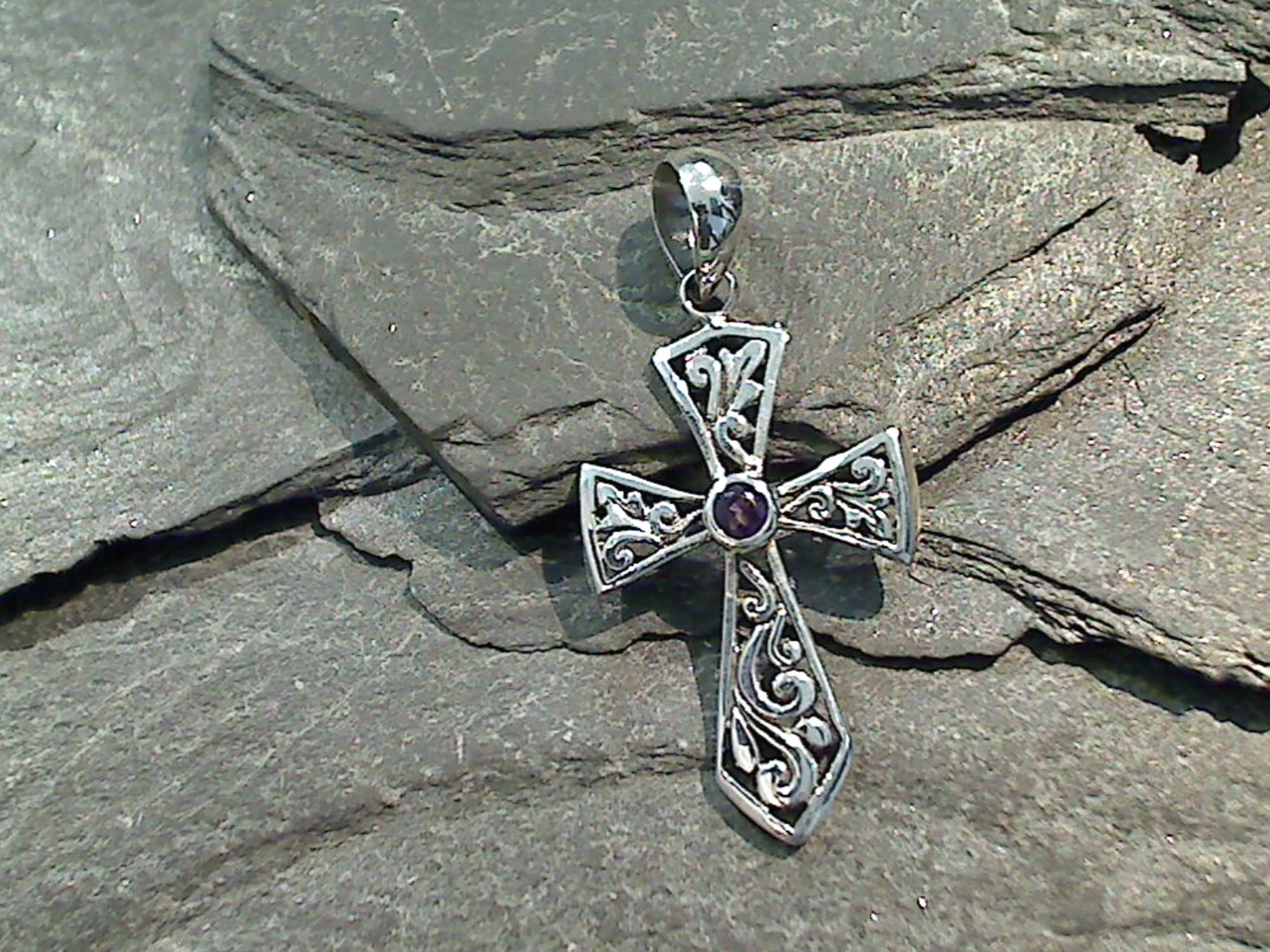 Amethyst, Sterling Silver Small Cross Pendant