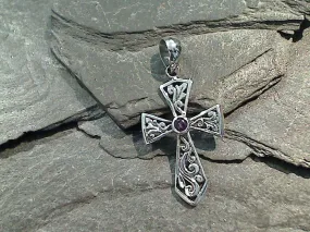 Amethyst, Sterling Silver Small Cross Pendant
