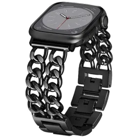 Aniaboho Compatible with Dressy Designer Apple Watch Bands for Women Men 44mm 45mm 49mm 42mm, Chain Leather iWatch Bands for Apple Watch Ultra 2 1 SE Series 9 8 7 6 5 4 3 Band(Rose Gold/Black Leather)