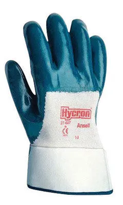 Ansell Size 8 Hycron Heavy Duty Multi-Purpose Cut And Abrasion Resistant Blue Nitrile Fully Coated Work Gloves With Jersey Liner And Knit Wrist