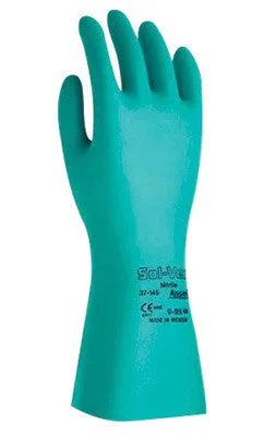 Ansell Size 9 Green Sol-Vex 15" 22 mil Nitrile Chemical Resistant Gloves With Sandpatch Grip Finish And Straight Cuff