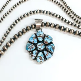 Anthony James | Navajo Handmade Sterling Silver and Gold Hills Turquoise Stone Cluster Pendant