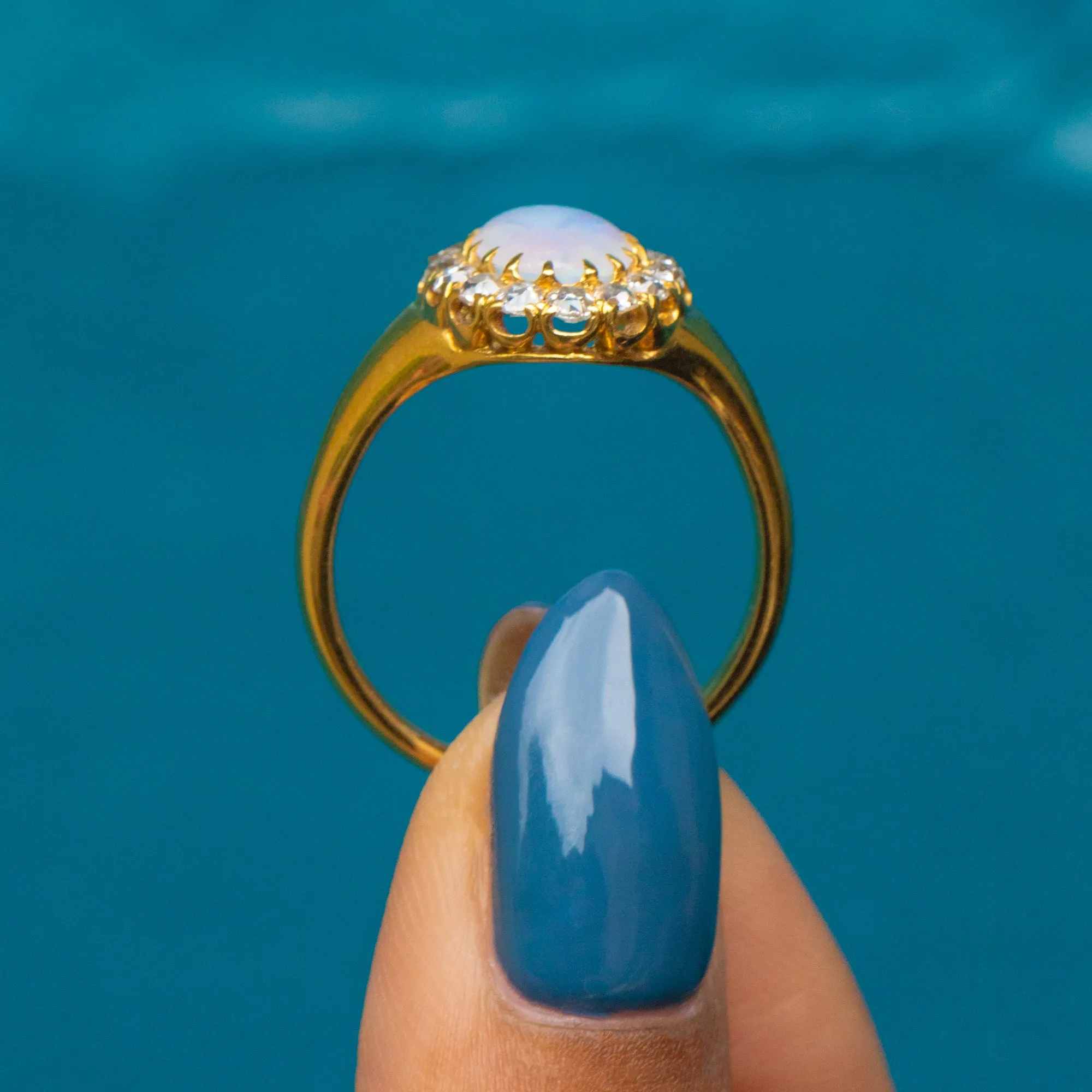 Antique 18ct Gold Opal Diamond Cluster Ring, 2.50ct Opal.