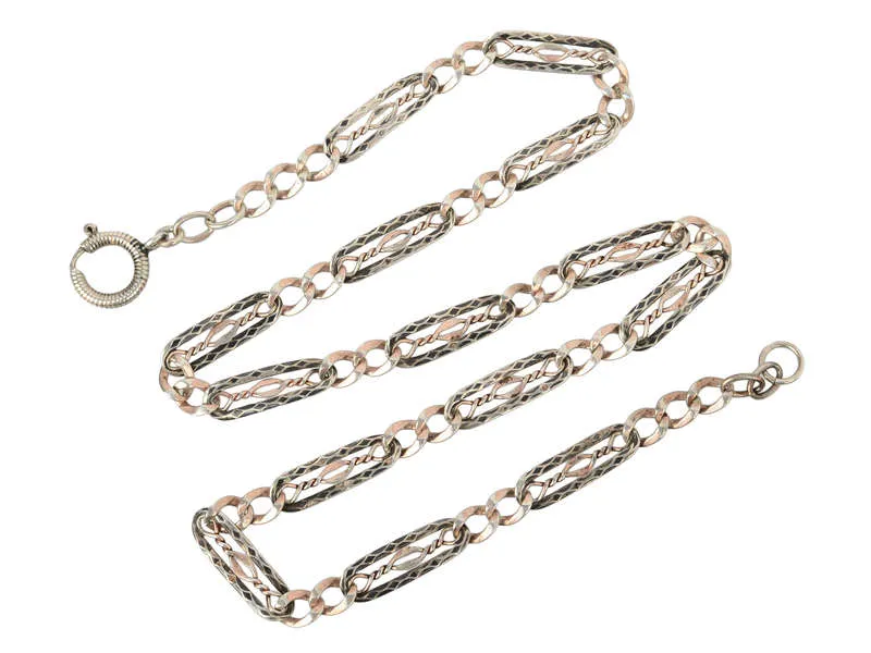 Antique Fancy Niello & Silver Chain