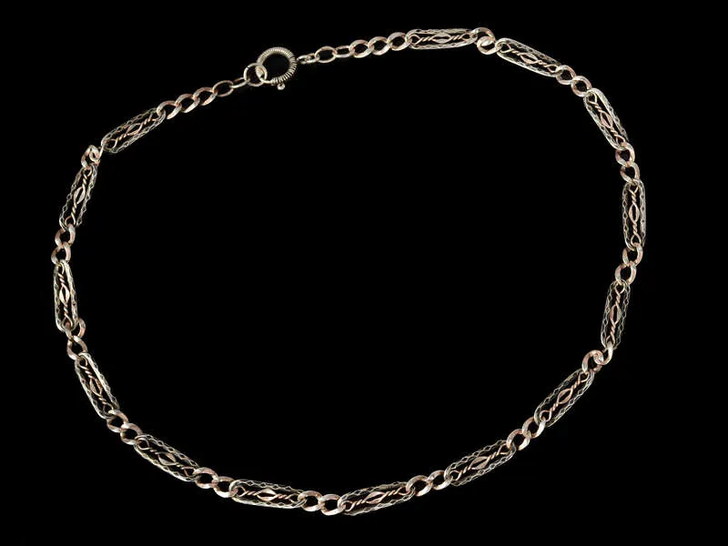 Antique Fancy Niello & Silver Chain