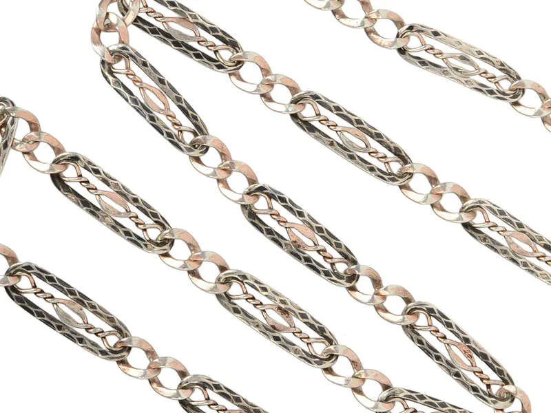 Antique Fancy Niello & Silver Chain