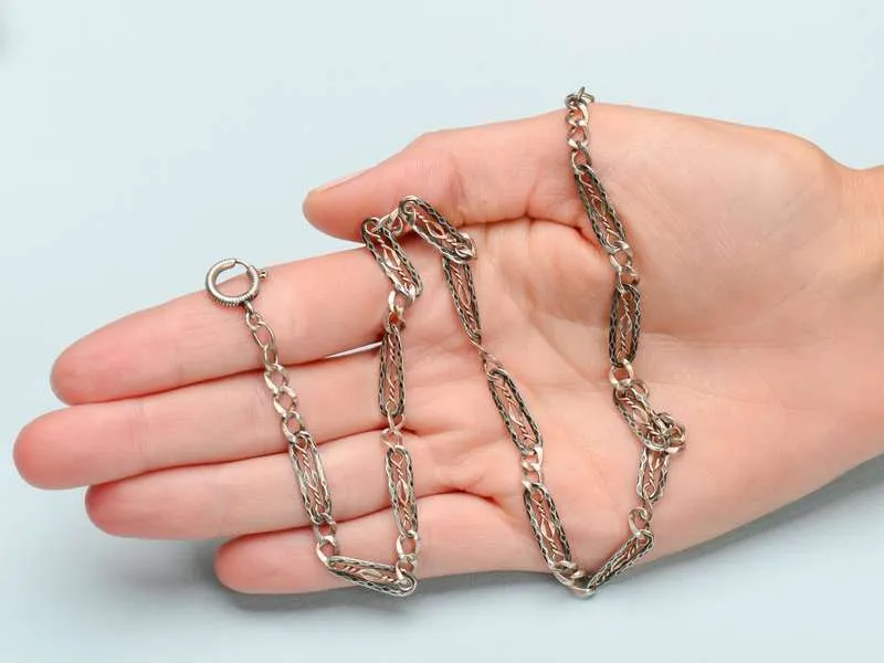 Antique Fancy Niello & Silver Chain