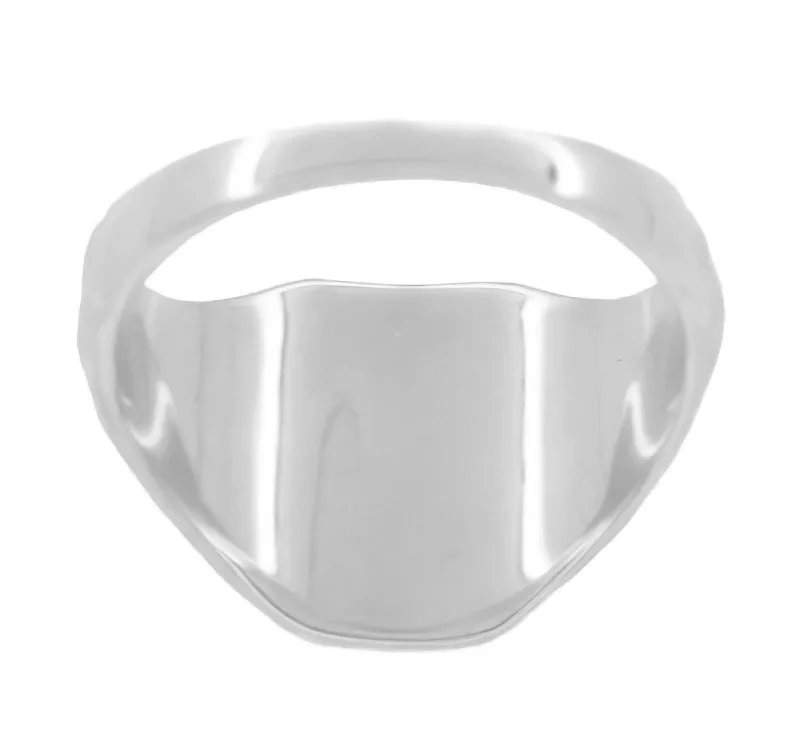 Antique Style Chased Victorian Rectangular Signet Ring in 14 Karat White Gold