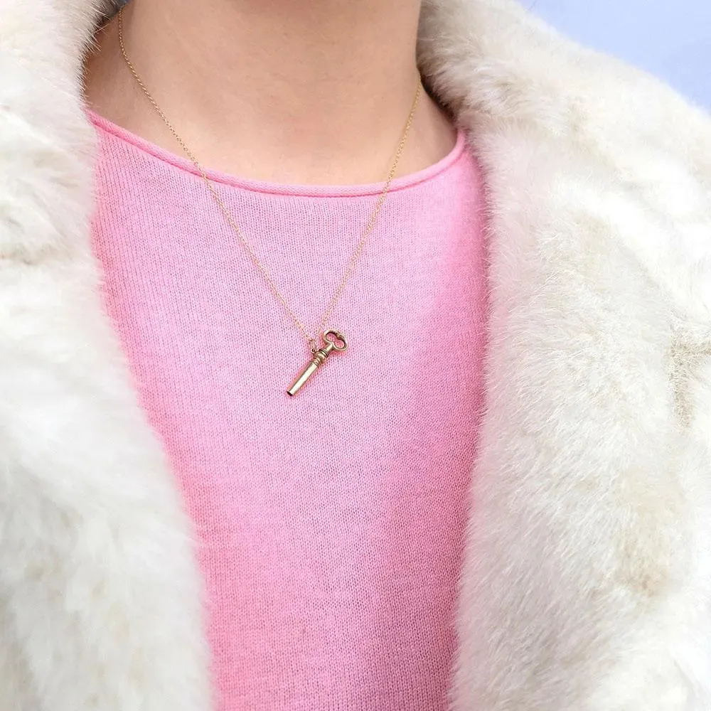 Antique Victorian Gilt Watch Key Pendant Necklace