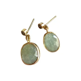 Aquamarine Rose Cut Oval with Salt and Pepper Diamond Earrings