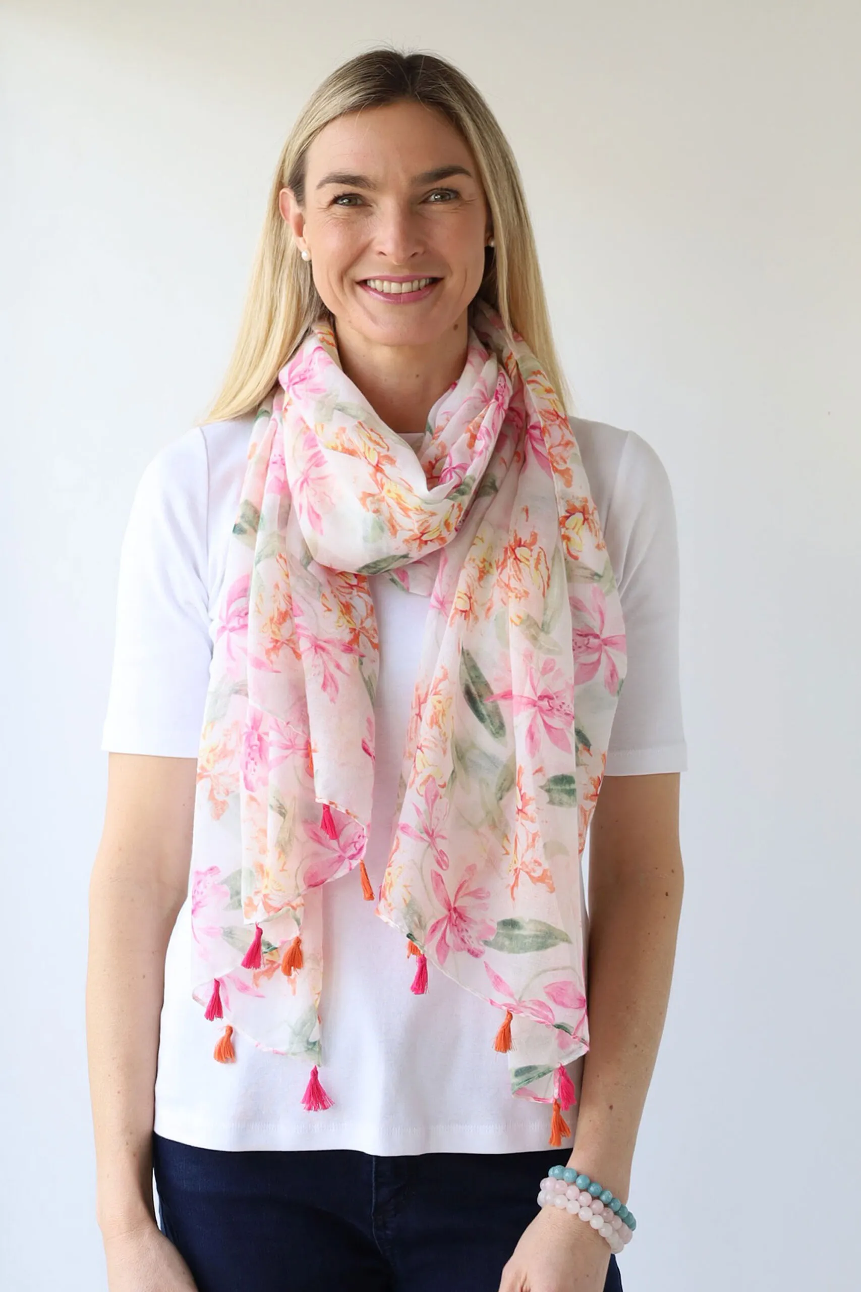 Archer House Scarf - Summer floral with Tassels