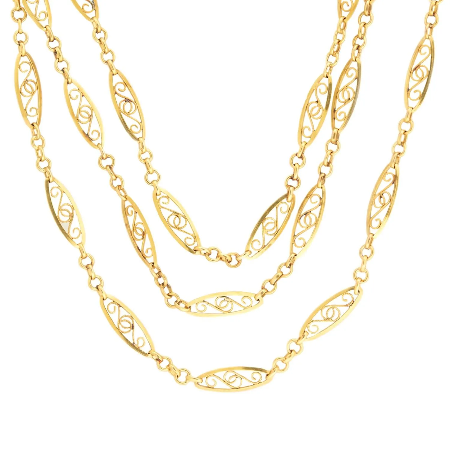 Art Nouveau 18k French Wire Panel Link Necklace