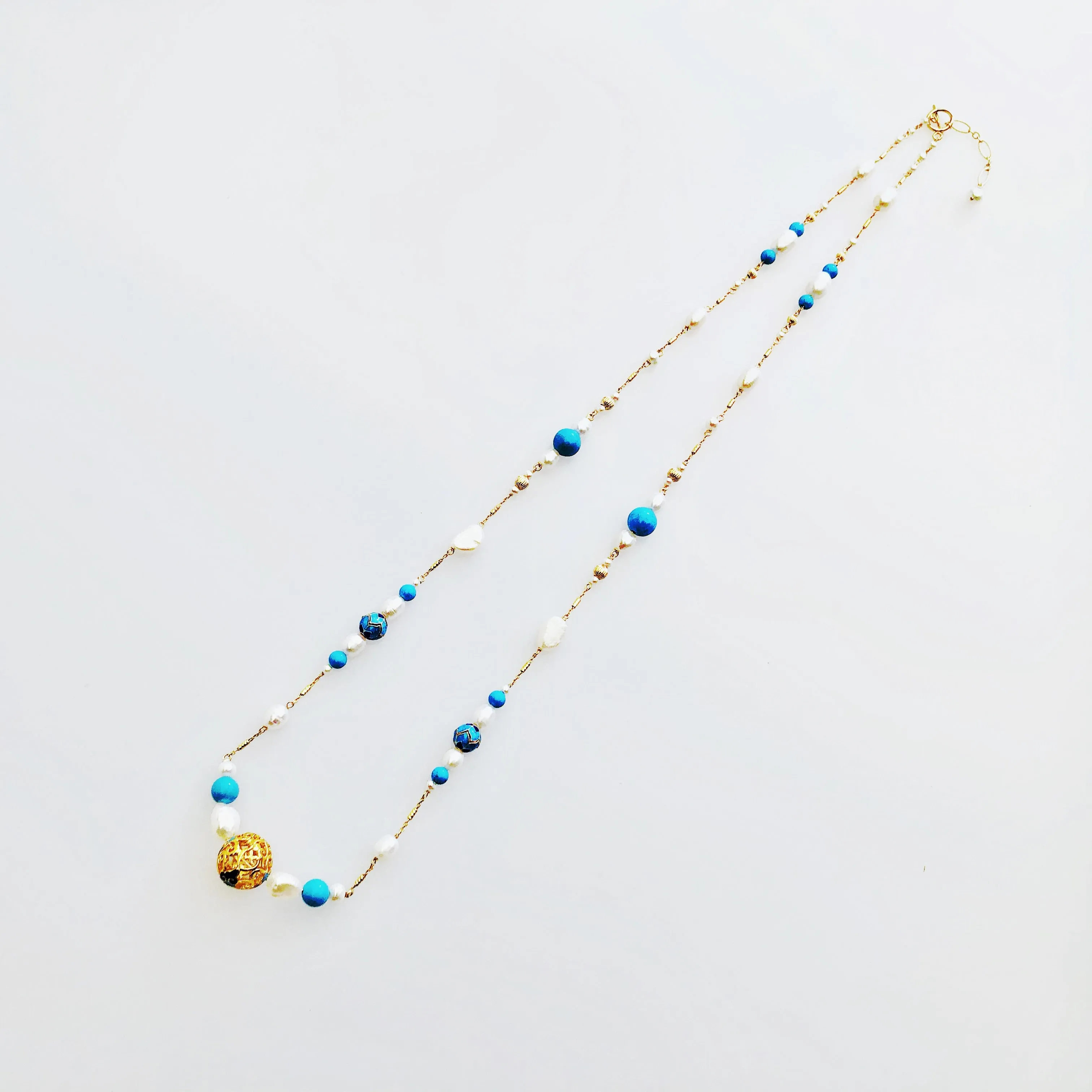 Auspicious Turquoise and Pearl Long Necklace