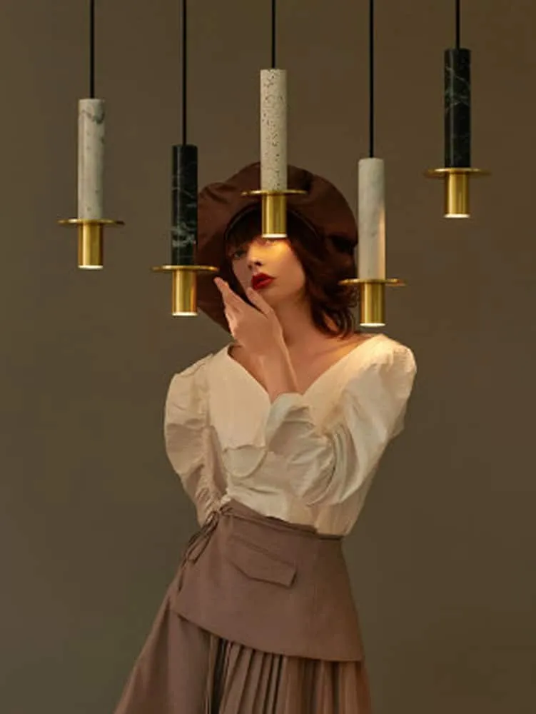 Bauernoh Cylindrical Marble Top Pendant Lamp