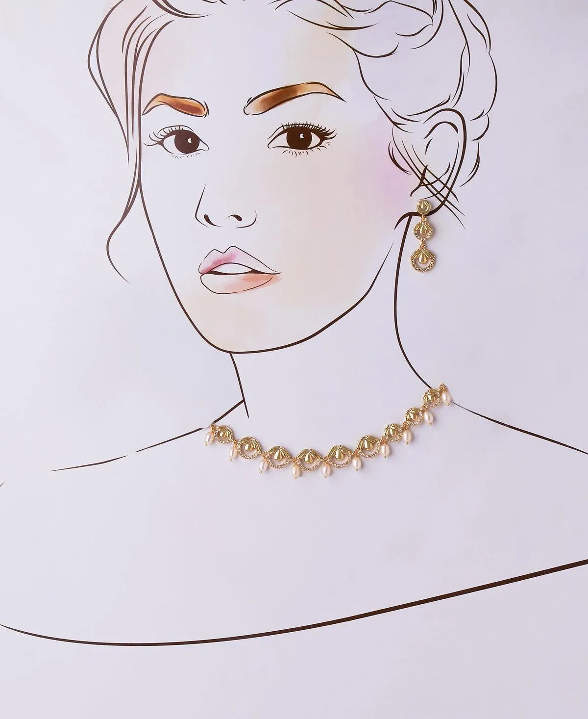 Beautiful Stone Studded Pearl Necklace Set