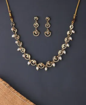 Beautiful Stone Studded Pearl Necklace Set