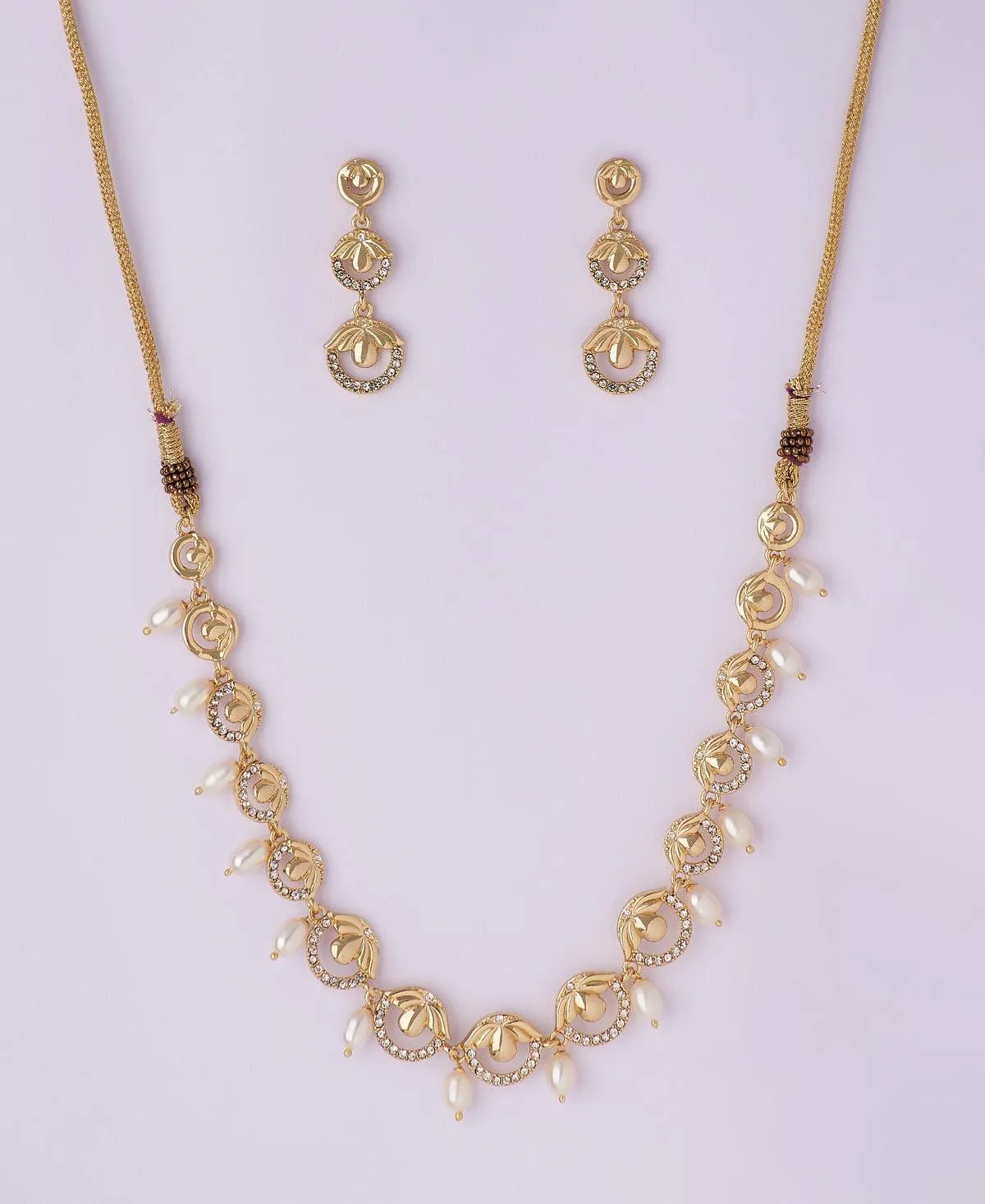 Beautiful Stone Studded Pearl Necklace Set