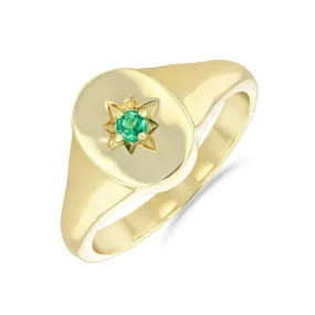 Bijou Collection Oval Emerald Set Signet Ring | 9K Yellow Gold