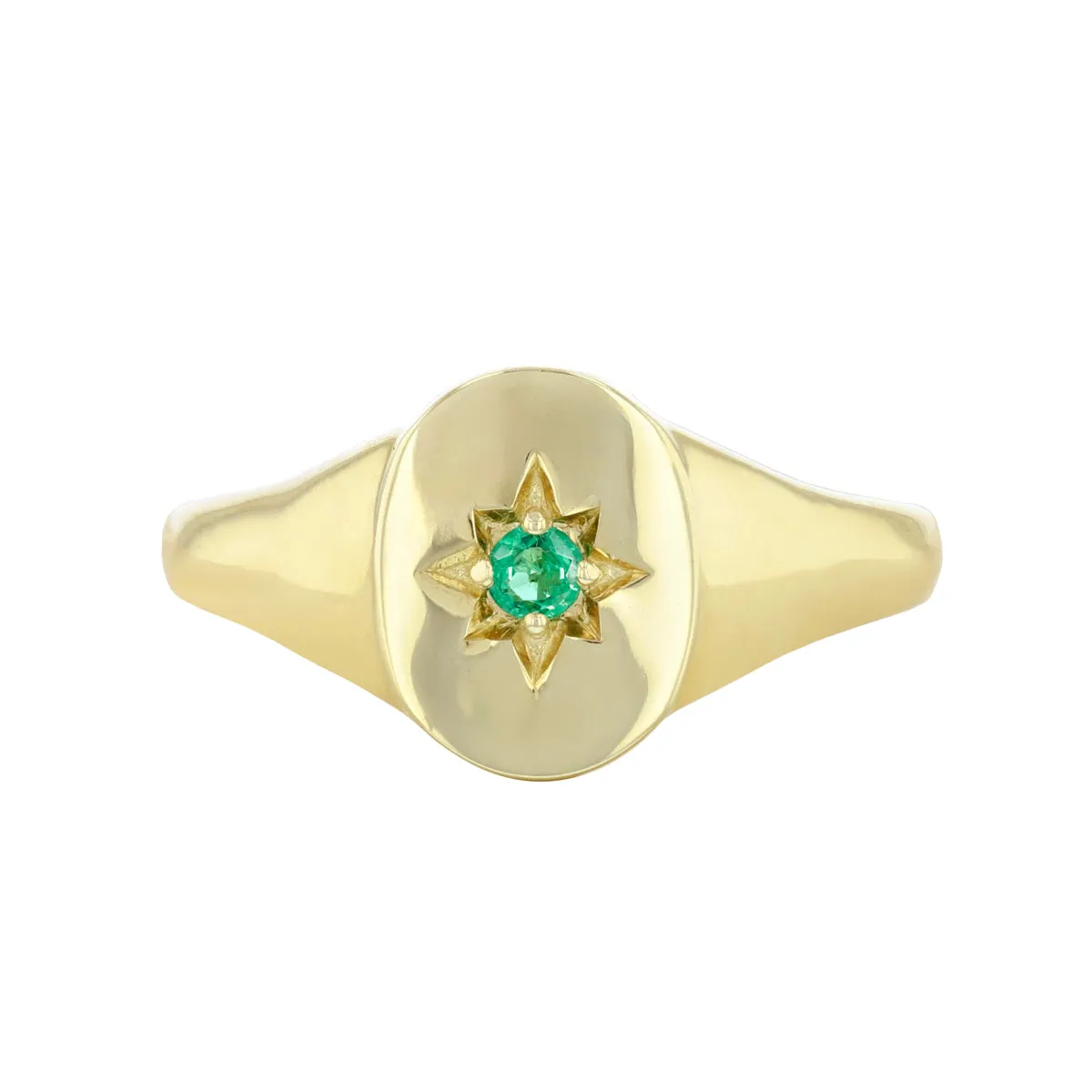 Bijou Collection Oval Emerald Set Signet Ring | 9K Yellow Gold
