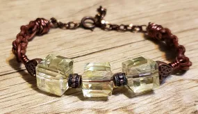 Brown Genuine Leather Bracelet with Czech Glass & Non Tarnish Chain & Lobster Claw Clasp