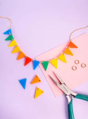 Bunting Necklace Kit - Recycled Rainbow - Gold Chain