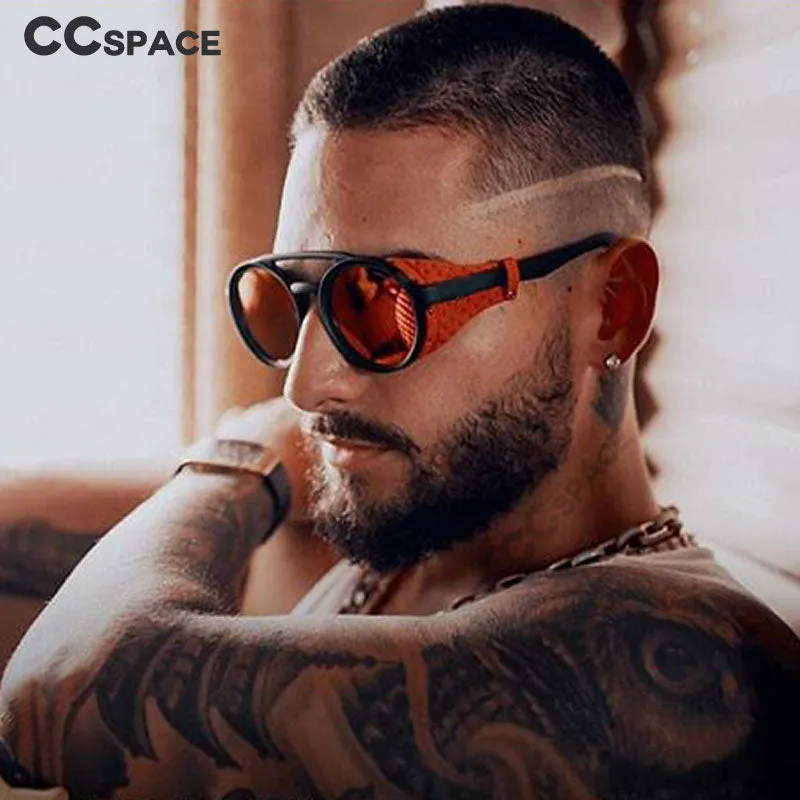 CCspace Men's Full Rim Round Resin Double Bridge Frame Sunglasses 45746