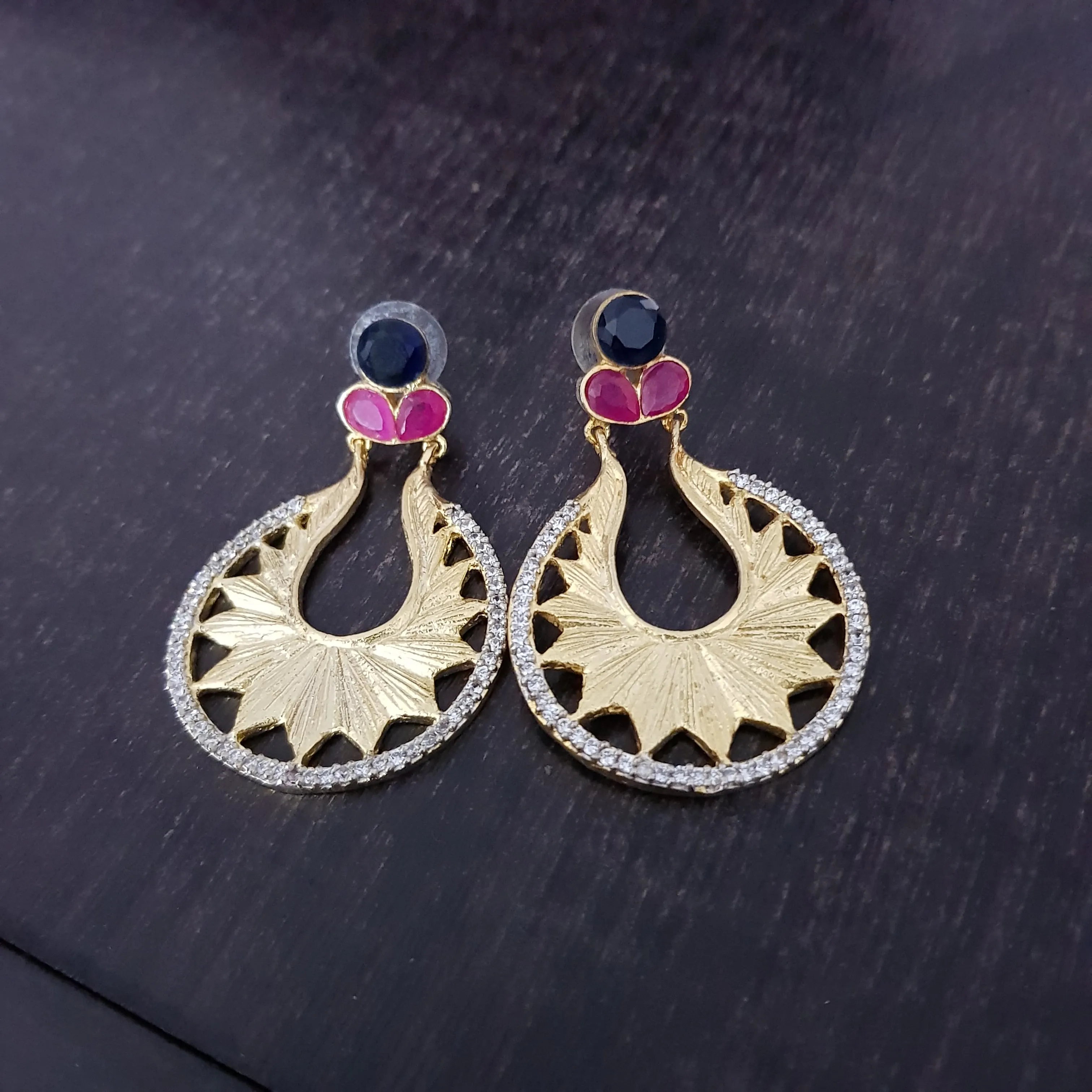 Chandbali with pink and blue stone