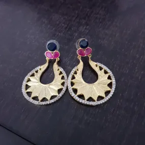 Chandbali with pink and blue stone