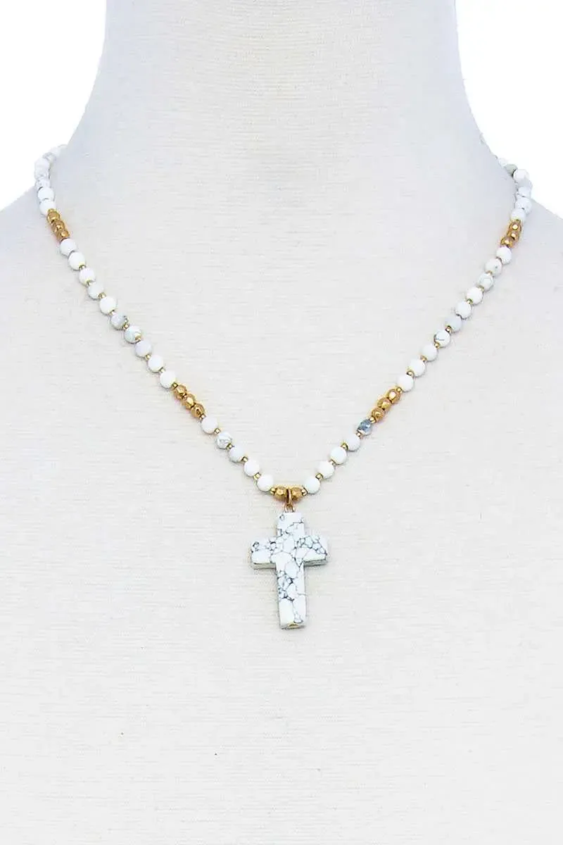 Chic Beaded And Cross Pendant Necklace