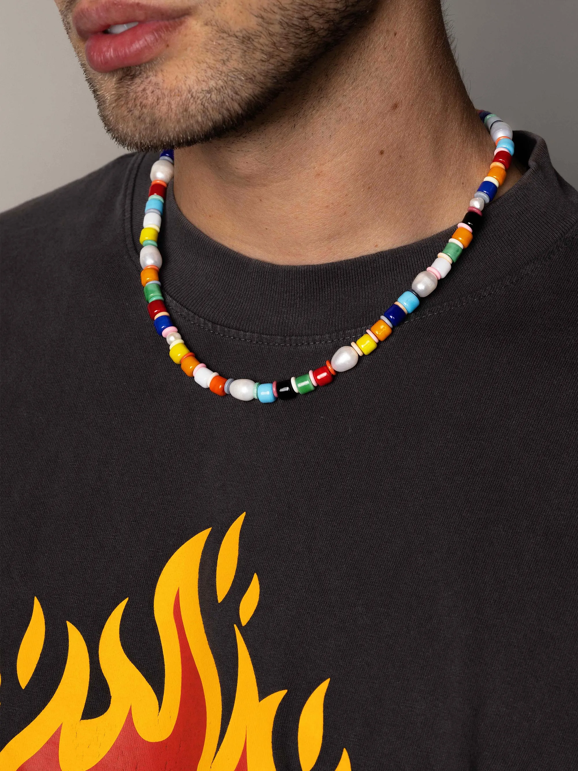 Choker with Square Glass Beads and Pearls