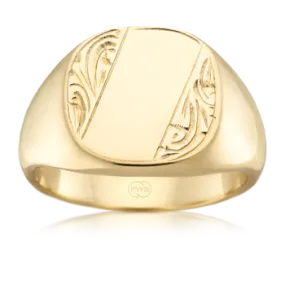 Circular Gold Signet Ring with Corner Patterns