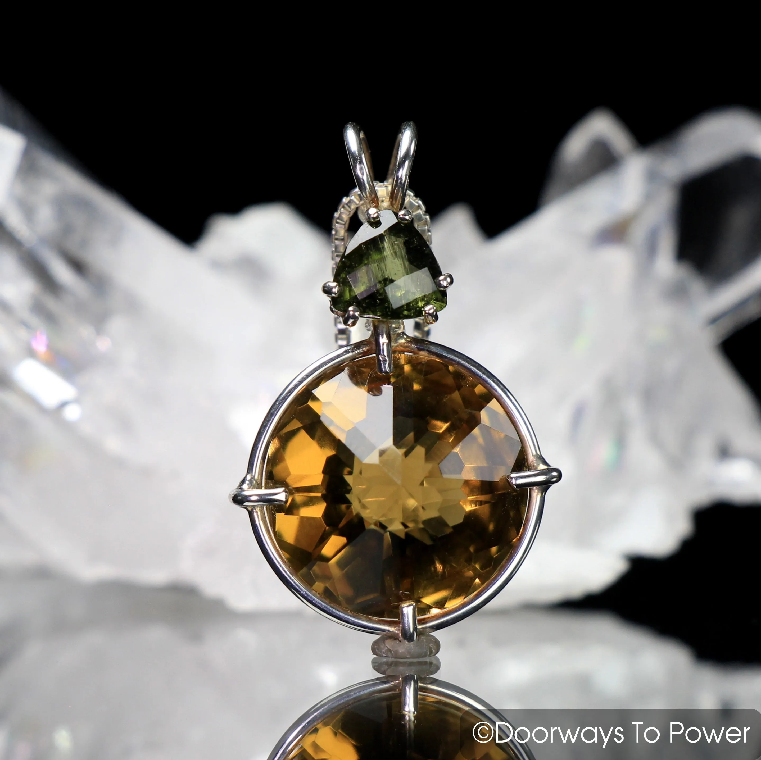 Citrine & Moldavite Radiant Heart Quartz Crystal Pendant