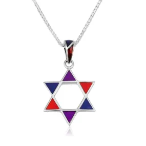 Classic Star David Sterling Silver Pendant Multicolored Enamel Jewelry Holy Land