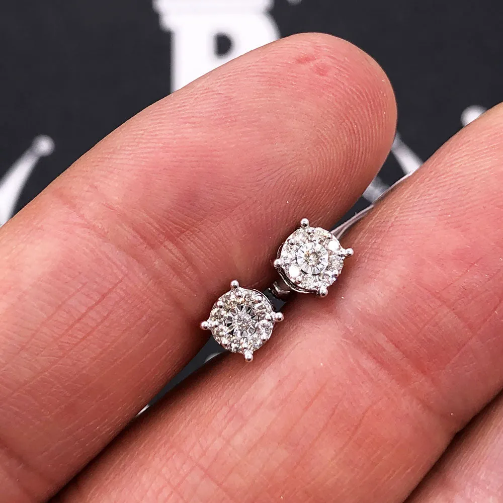 Cluster Mini Diamond Earrings .19cttw 10K Yellow or White Gold