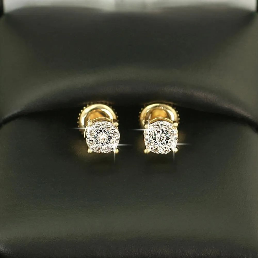 Cluster Mini Diamond Earrings .19cttw 10K Yellow or White Gold