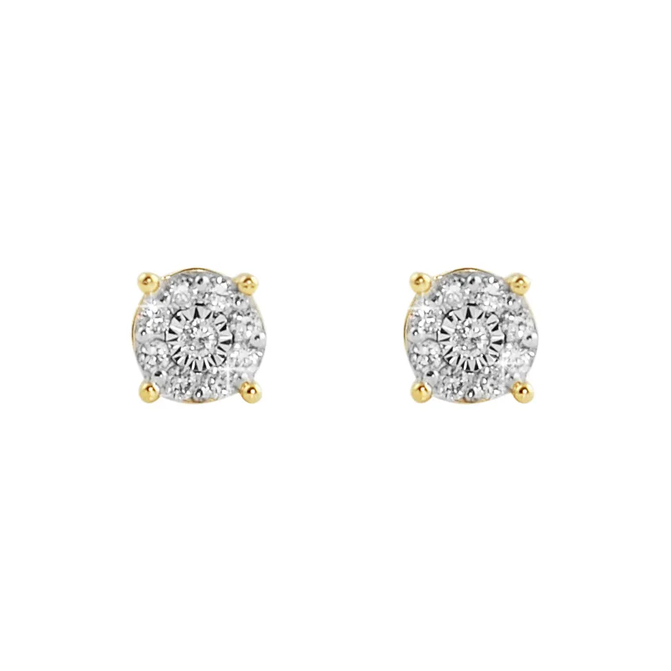 Cluster Mini Diamond Earrings .19cttw 10K Yellow or White Gold