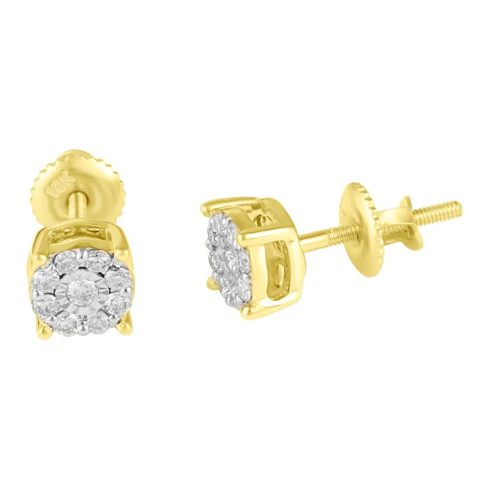 Cluster Mini Diamond Earrings .19cttw 10K Yellow or White Gold
