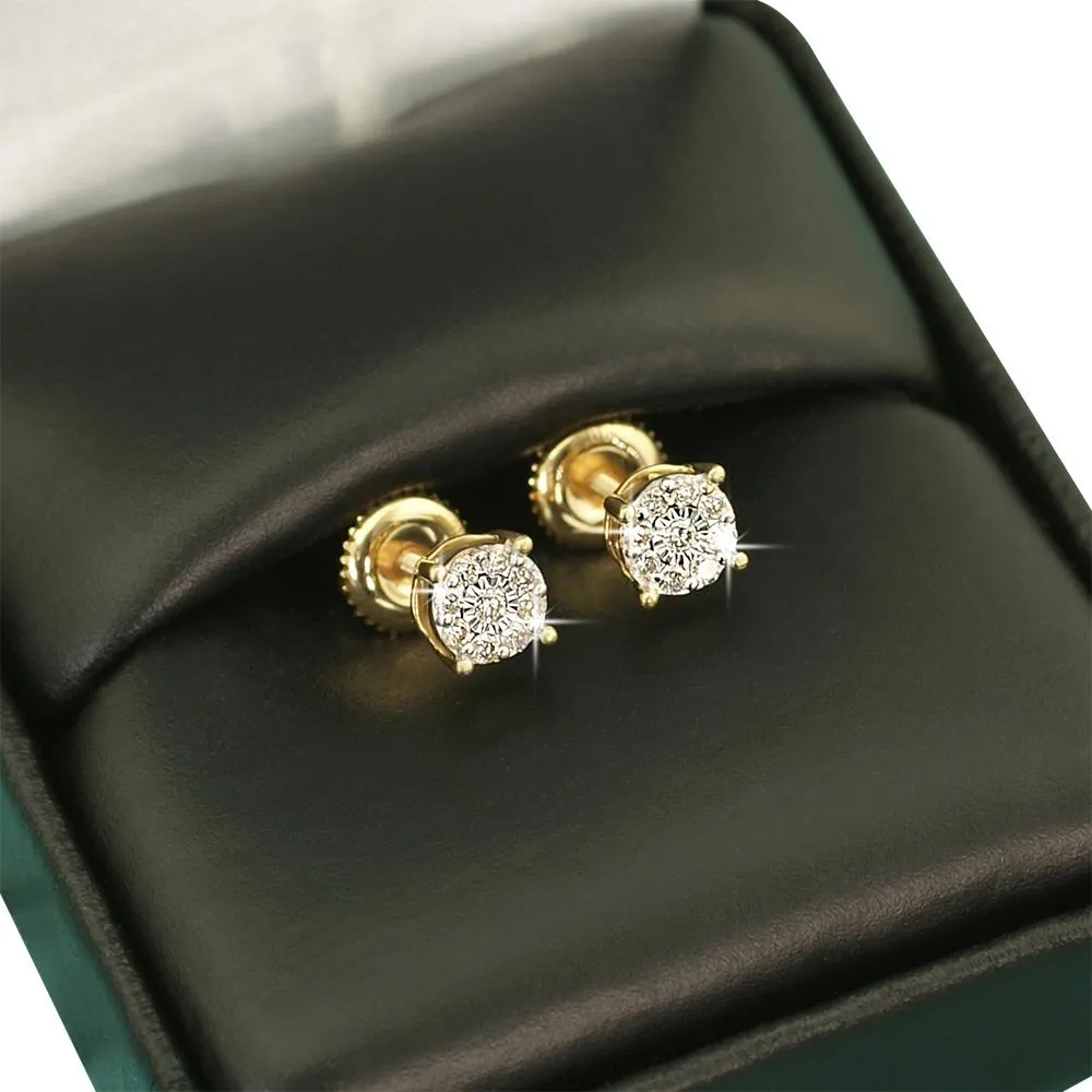 Cluster Mini Diamond Earrings .19cttw 10K Yellow or White Gold