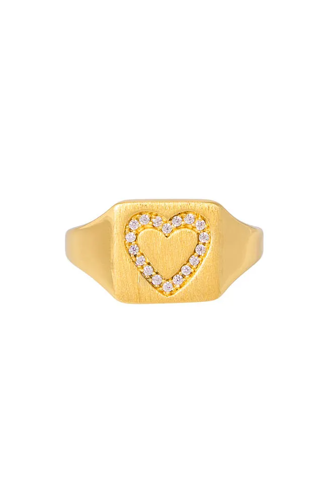 Crystal Heart Signet Ring